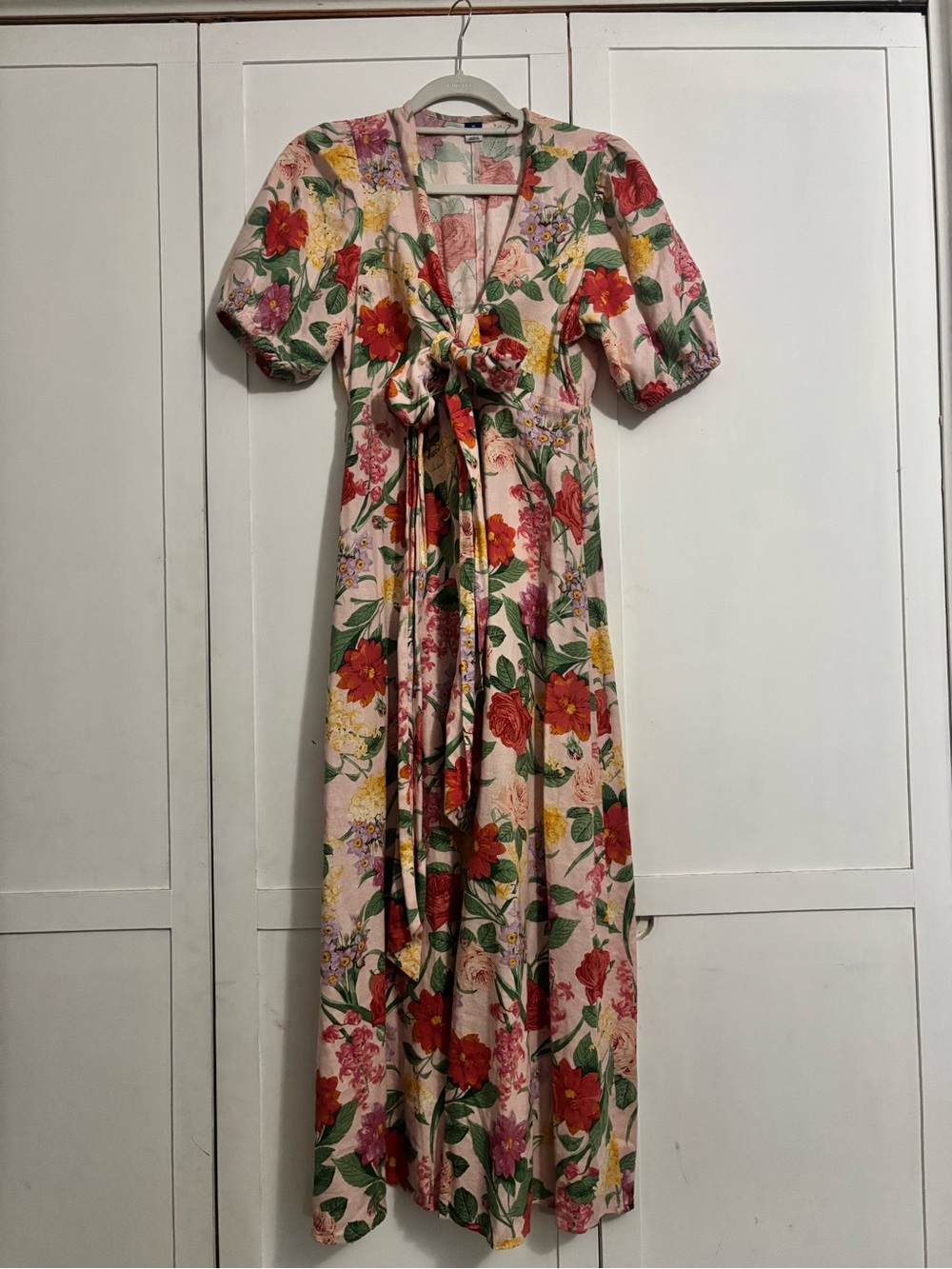 Old Navy Pink Floral Tie-Front Maxi Dress with Red Blooms